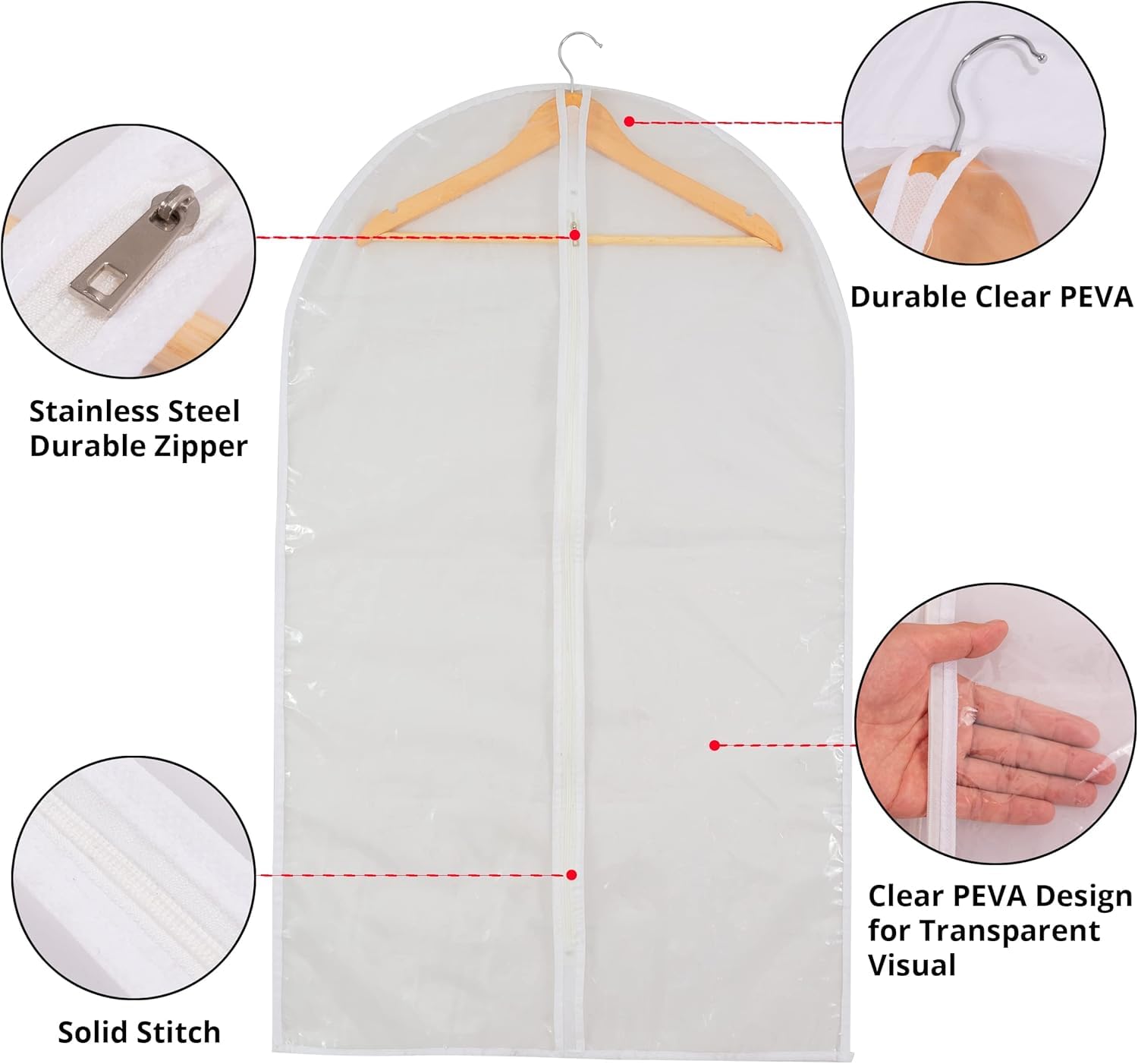 6 Sacchetti Trasparenti Per Abiti Da Appendere - 152 Cm Con Soffietto 25 Cm, In PEVA Impermeabile, Con Cerniera Laterale - Proteggi Abiti, Cappotti E Giacche