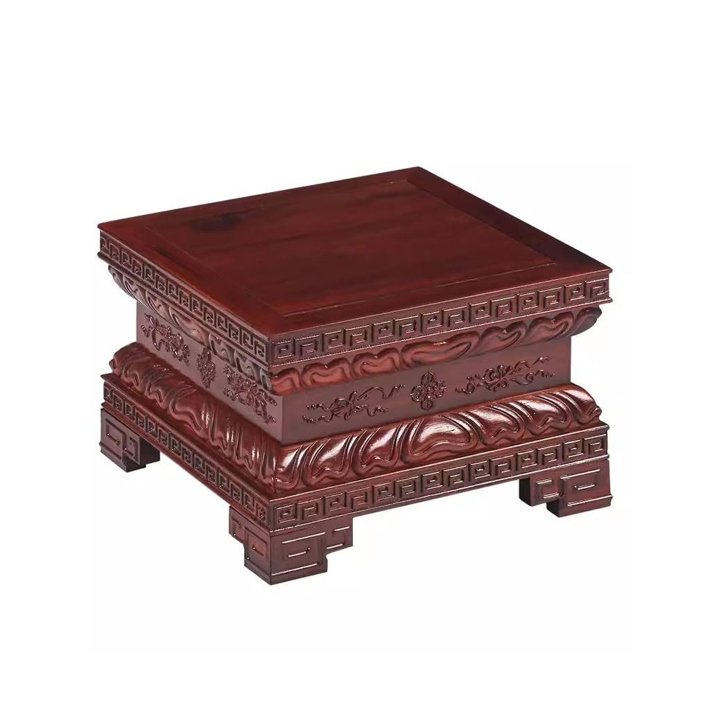 Soporte de Planta Base de Estatua de Buda de Loto, Planta en Maceta de Madera Maciza, Soporte Elevado, Base de Adorno Decorativa Cuadrada Soporte de Exhibición de Flores(S)