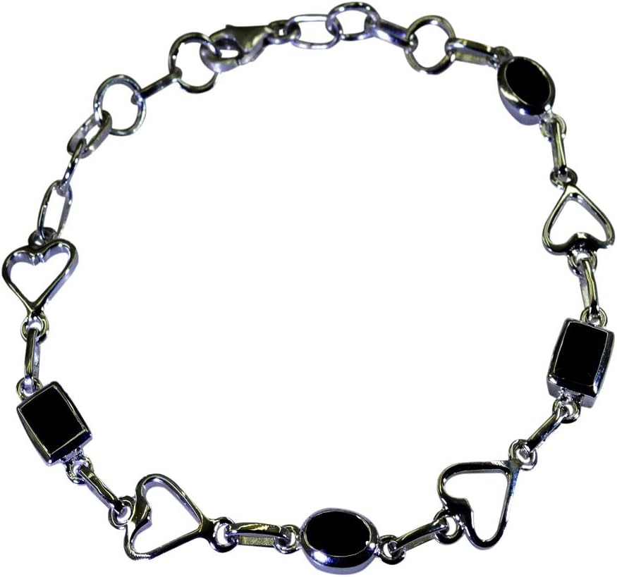 Genuine Black Onyx 925 Silver Bracelets for Teen Girls Link Lobster Clasps L 6.5 to 8 Inch