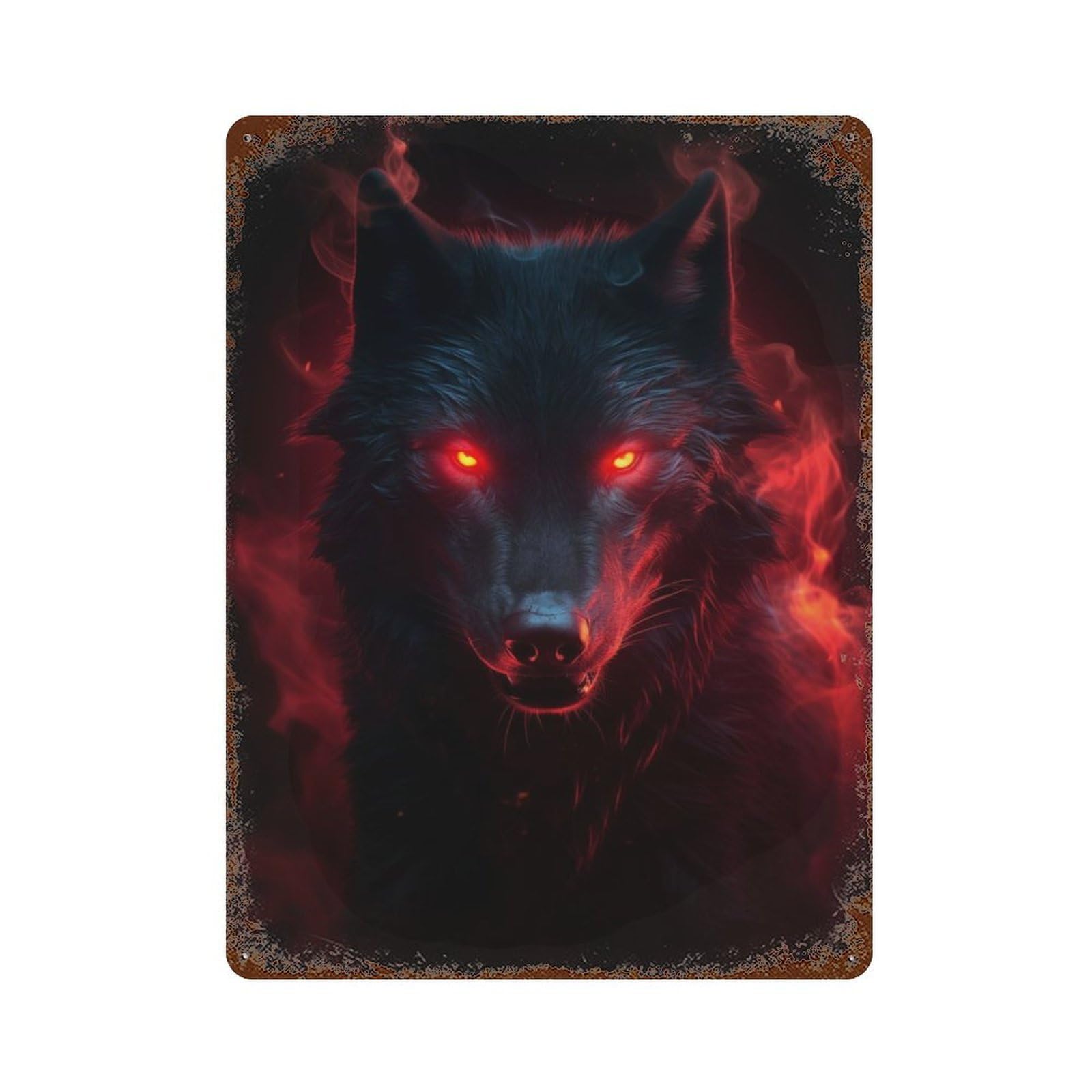 Wolf Vintage Wall Sign 15.7"x11.8", Rust Effect Metal Decor for Cafe, Home Bar And Lounge Decor