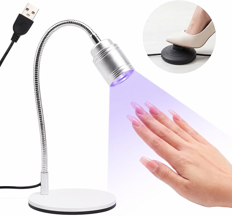 Lámpara de uñas con control de pies, luz LED UV de cuello de cisne flexible 360 ​​para uñas de gel, lámpara X de gel de secado rápido para 2027 New Home DIY Manicura alimentada por USB (blanco)