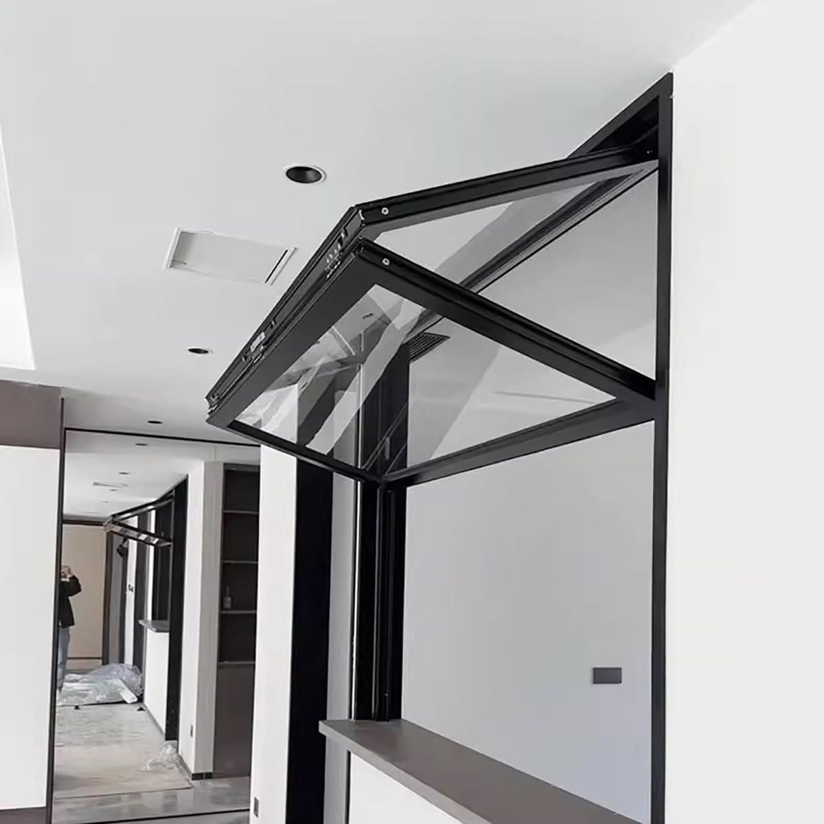 Ventana de concesión con marco de aluminio, ventanas plegables verticales con vidrio templado y burlete, ventana corrediza para vagón comedor, tienda de té con leche, personalizable(WxH 45x31in/109x79