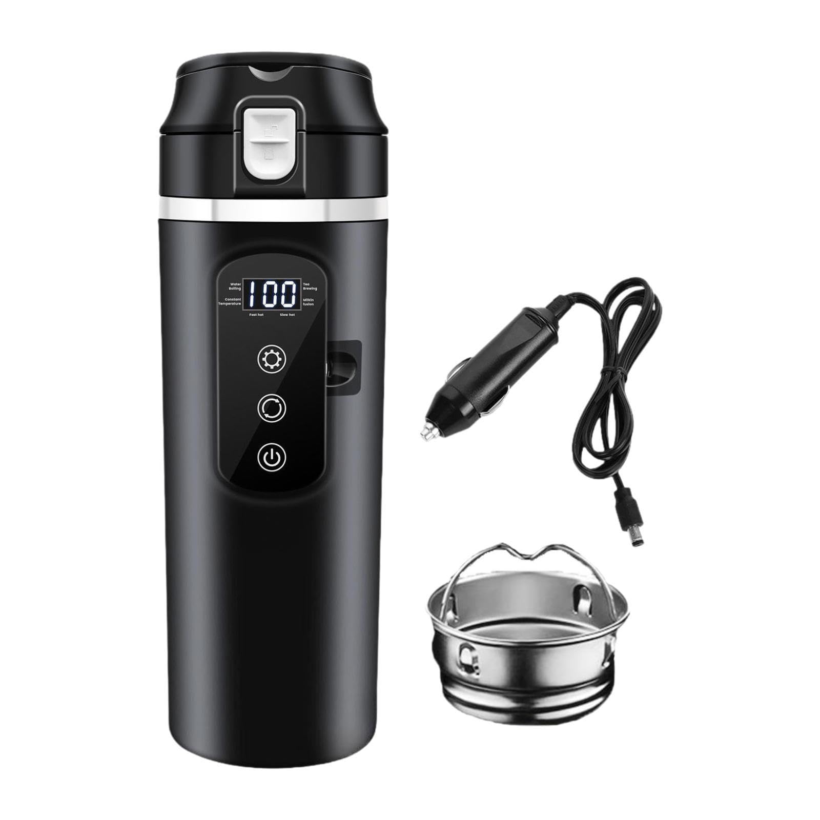 12V/24V Auto Wasserkocher, Reise Wasserkocher mit Isolierter Tasse Zum Heizen für Familie, Auto Und Schule, Schwarz