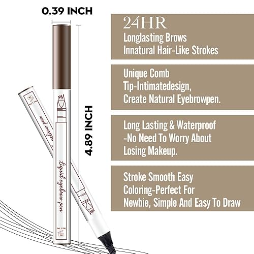 Miniatura 6 de Juego de 2 lápices de tinta para cejas de Brow Stylist, micro 4 puntos para levantar y arrebatar cejas con 3 plantillas de cejas de larga duración,