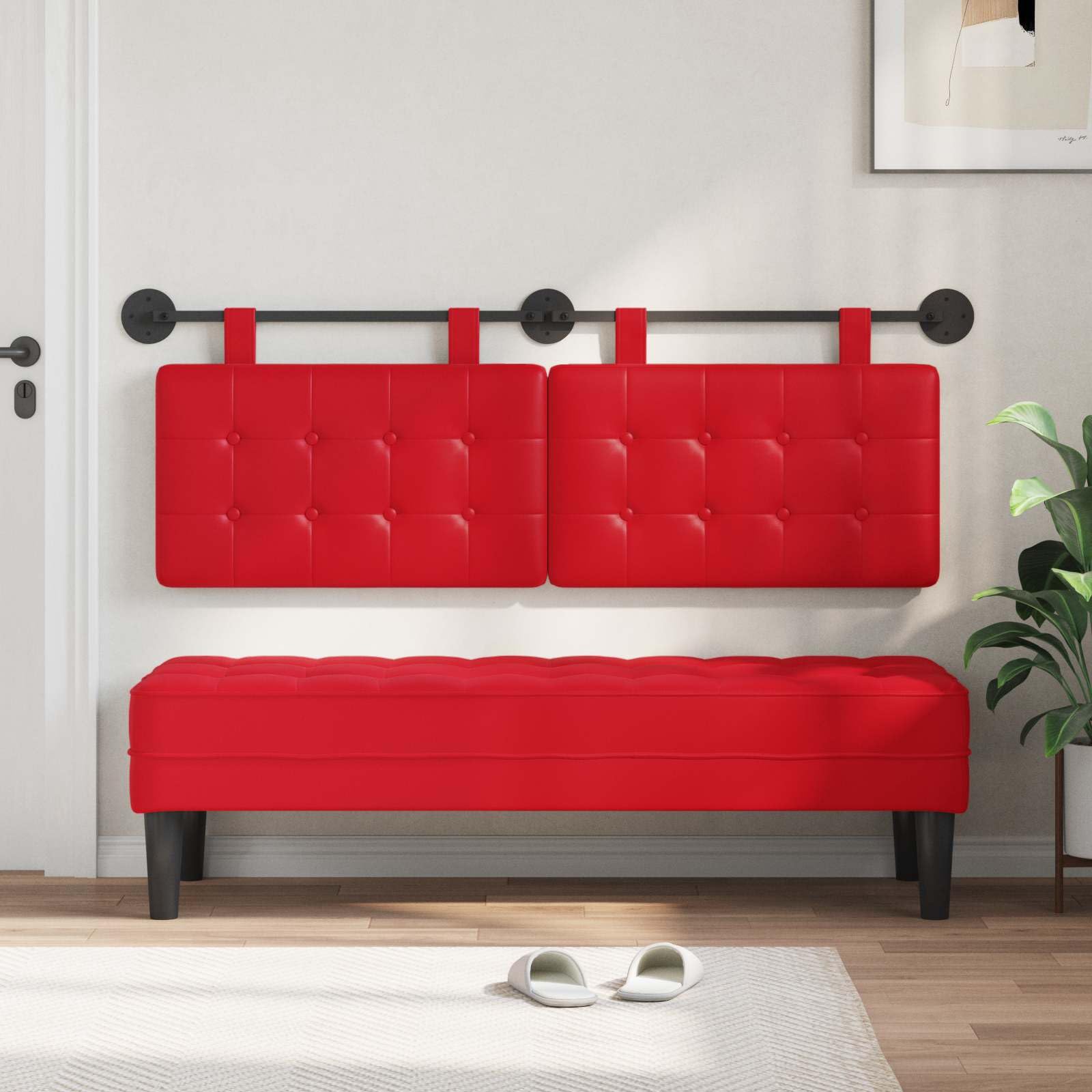 Wiszący zagłówek ze sztucznej skóry, 130 x 55 cm, tapicerowany zagłówek z wypełnieniem piankowym, montaż na ścianie ze zdejmowanymi paskami, uniwersalny do sypialni, pokoju gościnnego