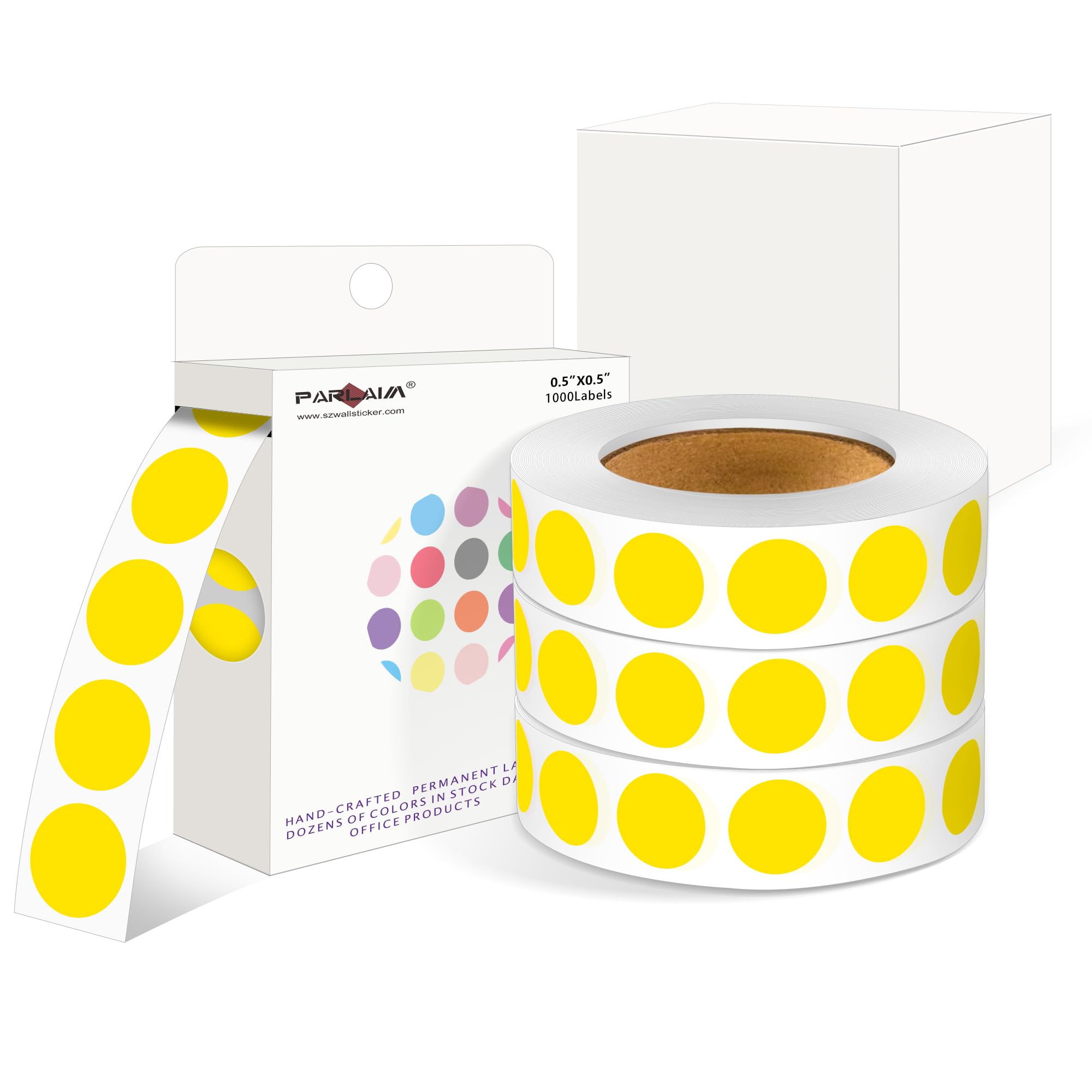 PARLAIM 4000 Pack Yellow Dot Stickers, 1/2 inch Round Circle Label 4 Rolls Permanent Adhesive Color-Code Sticker Labels in Dispenser Box
