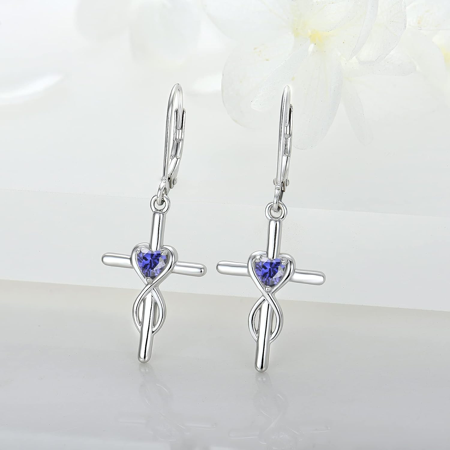 JO WISDOM 925 Sterling Silver Cross Infinity Heart Dangle & Drop Earrings with 5A Cubic Zirconia - Image 3