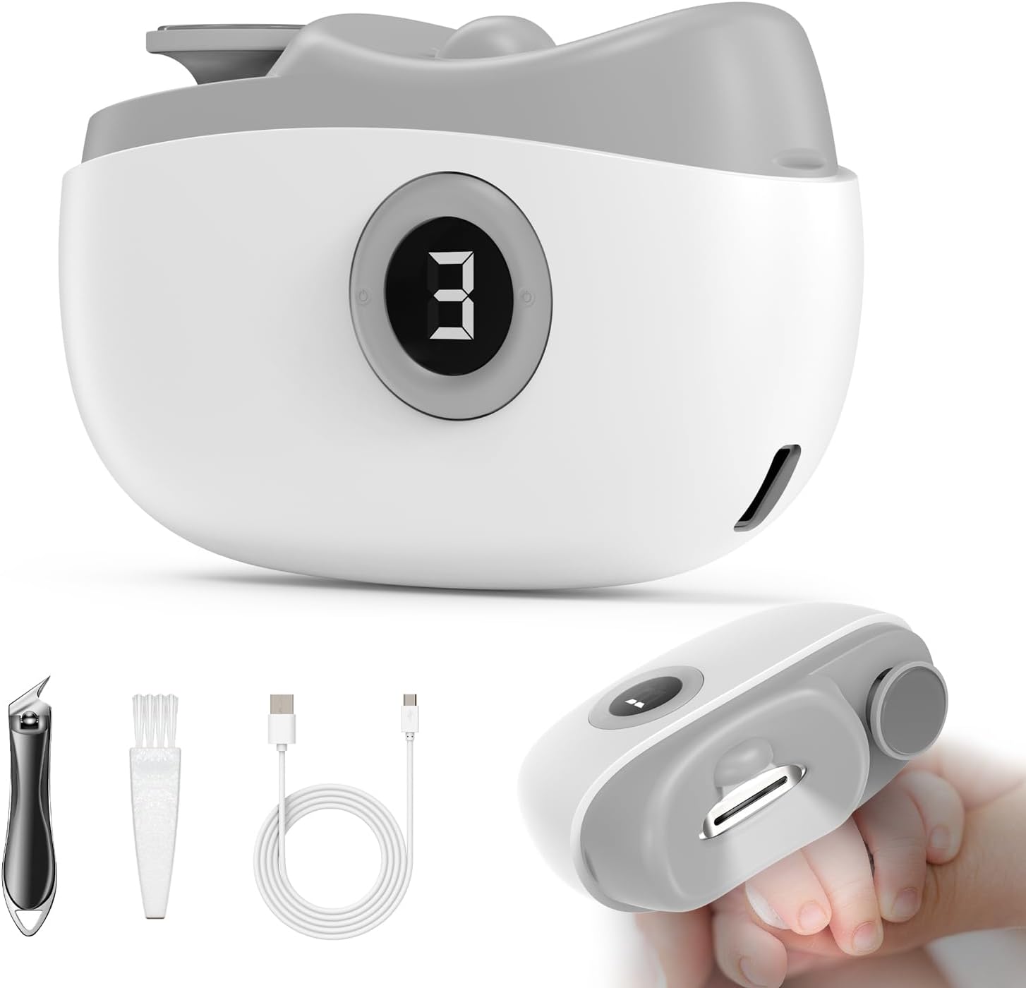 Electric Nail Clipper with LED Light, Safe 4 in 1 Baby Nail Clippers with LED Screen, 3 Speed, USB-C, Debris Collection, Multi-Function Electric Nail Trimmer for Seniors, Adults, Arthritis, Kids