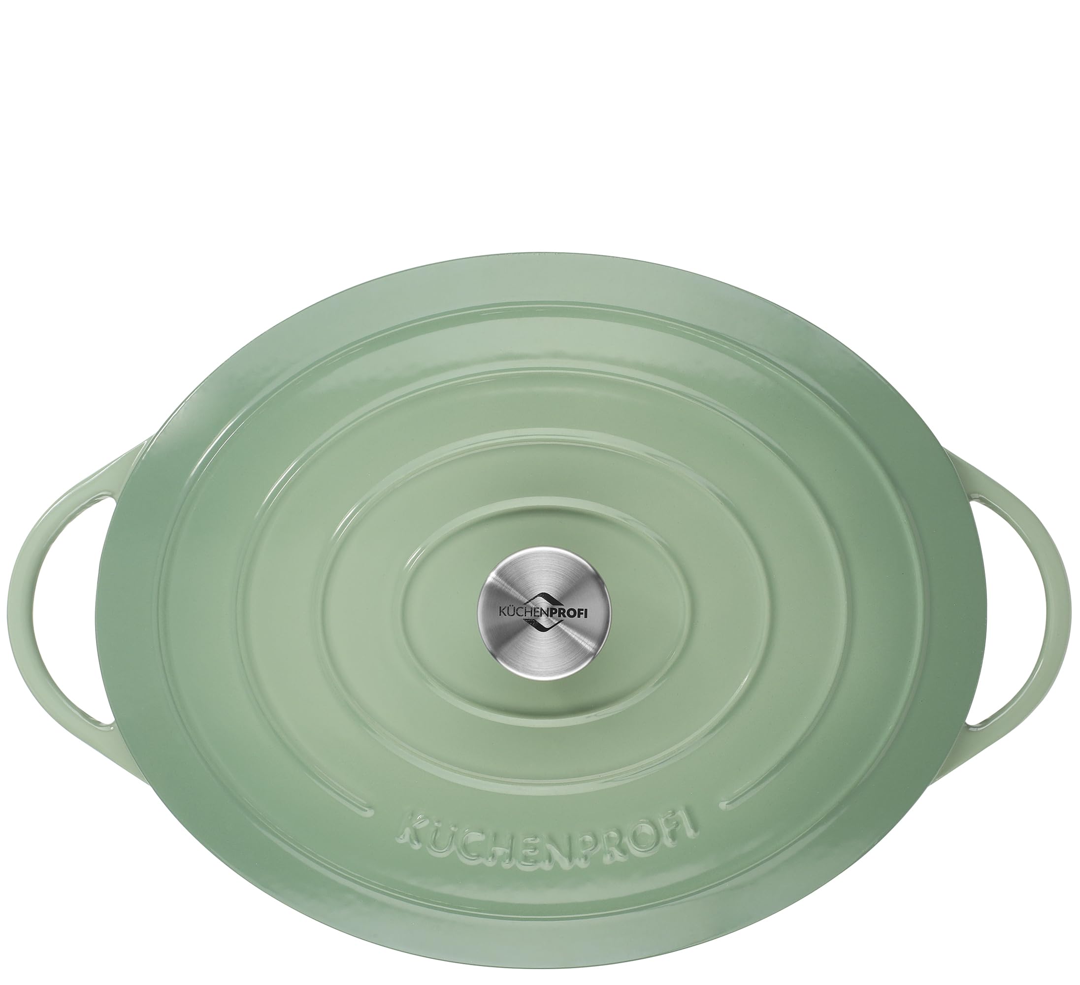 Küchenprofi Gusseisen-Bräter mit Deckel, oval, 35 cm, jade, Induktion | Emailliertes Gusseisen mit Energieeffizienz, optimaler Wärmespeicherung, Grillgeräten und Edelstahlknopf.