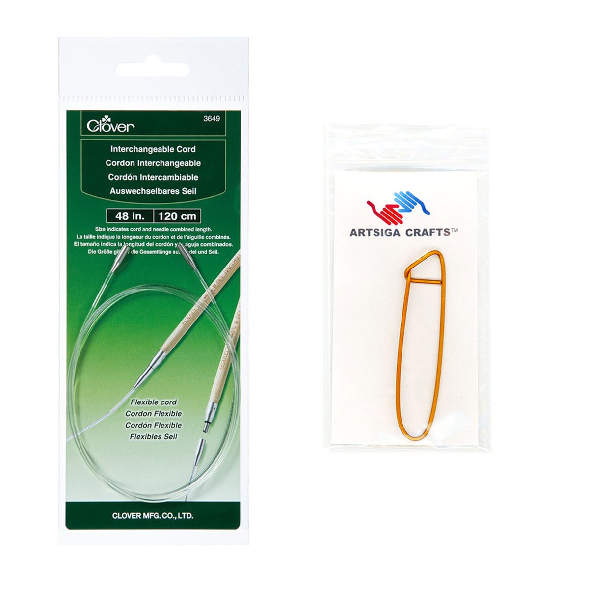 CloverNeedlecraft Interchangeable Cord 48 Inches Bundle with 1 Artsiga Crafts Stitch Holder 3649