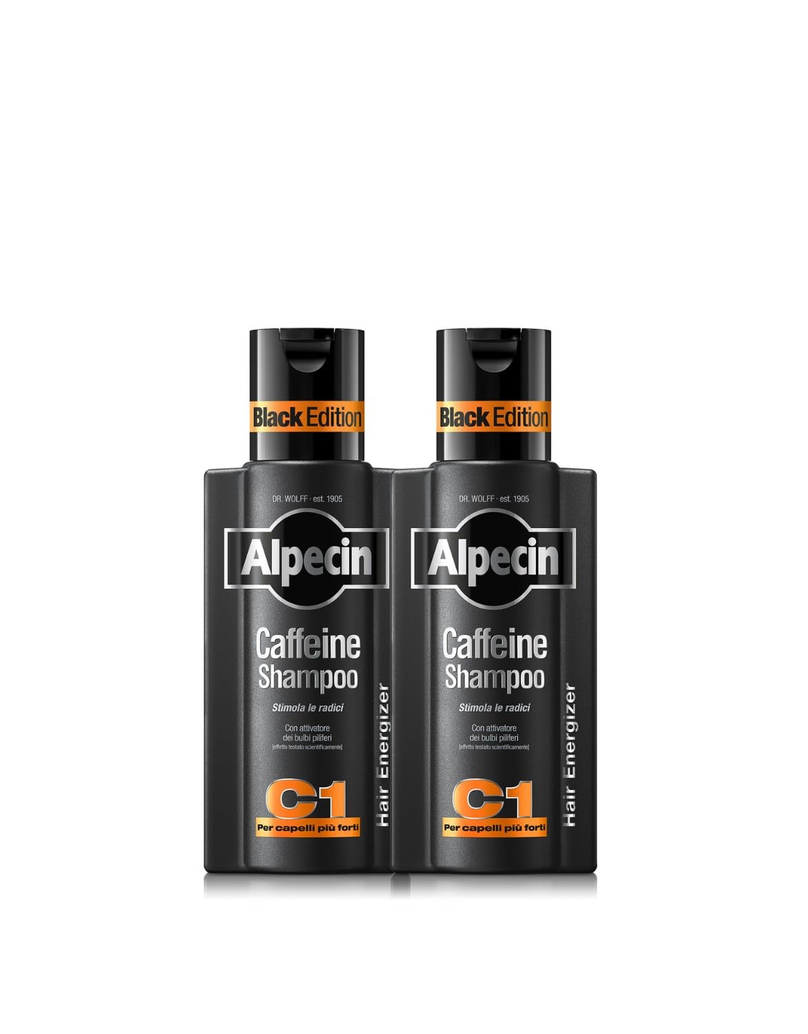 Alpecin Caffeine Shampoo C1 Black Edition 2 x 250ml | Shampoo naturale crescita dei capelli uomo | Anticaduta uomo