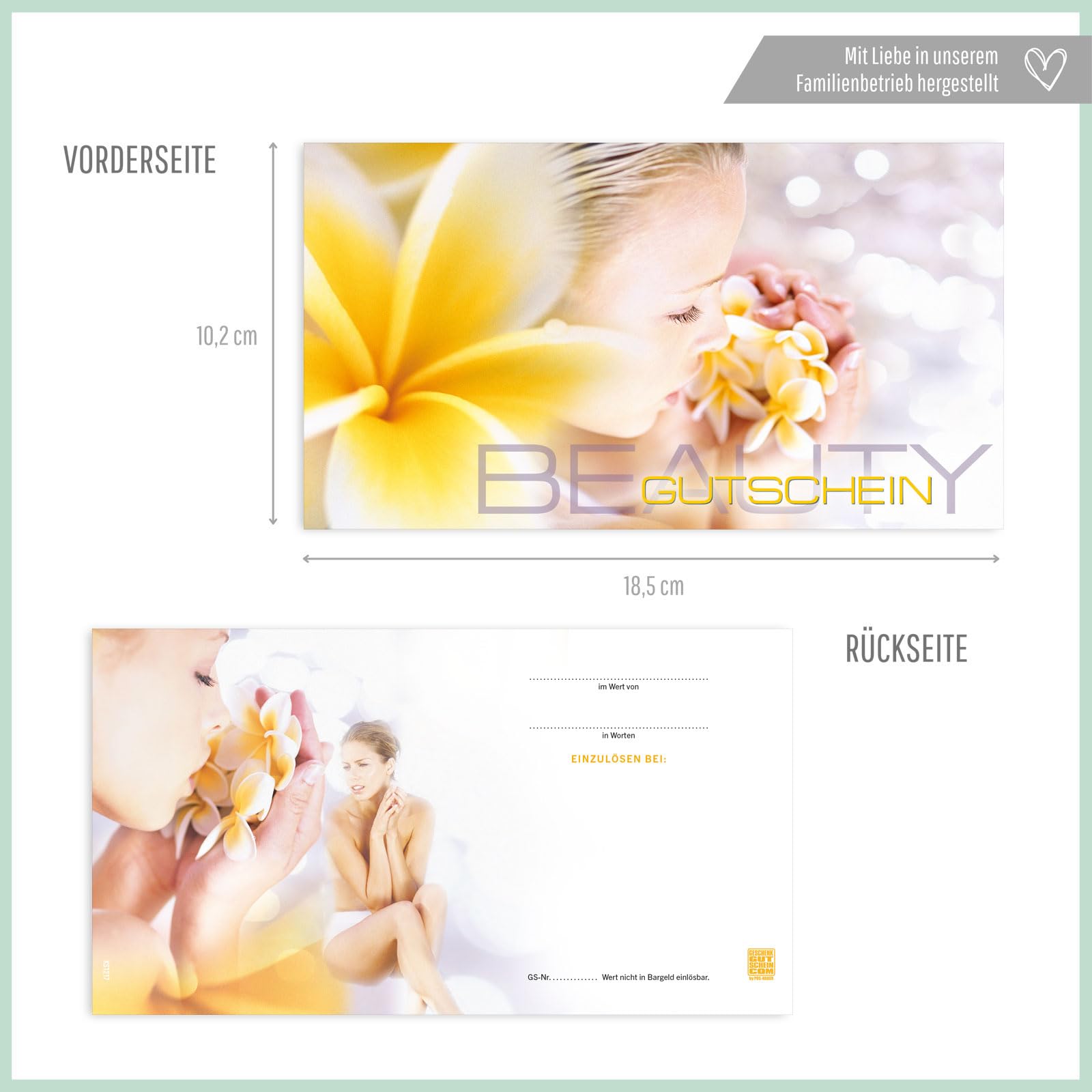 GESCHENKGUTSCHEINcom - 50 Gutscheine mit Umschlag/Schleife für Kosmetikinstitut Kosmetik Wellness - Geschenkgutschein-Vordruck blanko KS1217-2-50