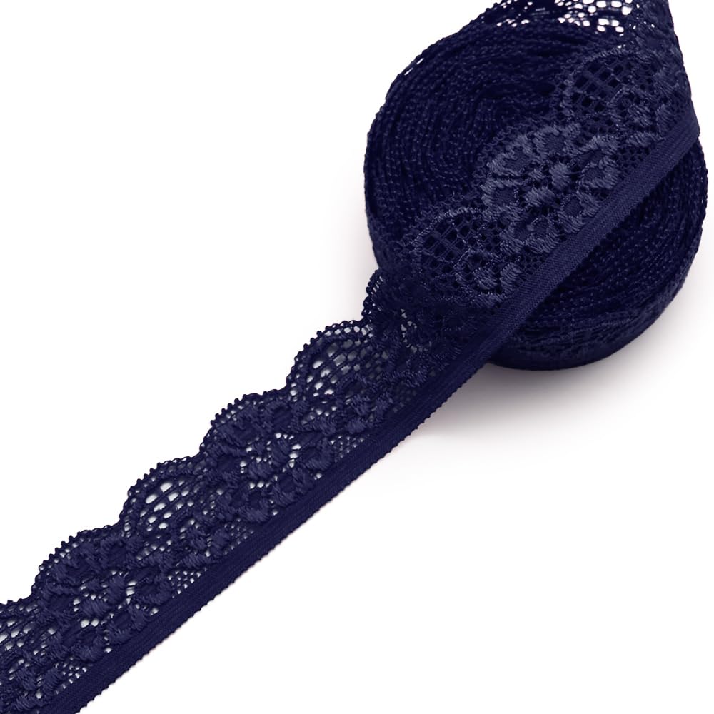 Cinta de encaje decorativa, cinta de ribete de encaje, cinta de encaje para coser, artesanía, decoración, ropa, Azul 100, 10 yardas
