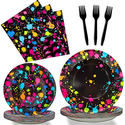 Neon Party Supplies for 24 Guests Glow Party Plates Napkins Tableware Neon Glow Birthday Colorful Graffiti Party Decoration