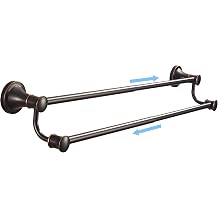 WOLIBEER Bronze Double Towel Bar, Adjustable 14.96 to 26.57 inches Towel Holder Oil Rubbed Farmhouse Towel Rack Rustic Towel Hanger Bathroom Wall Mounted