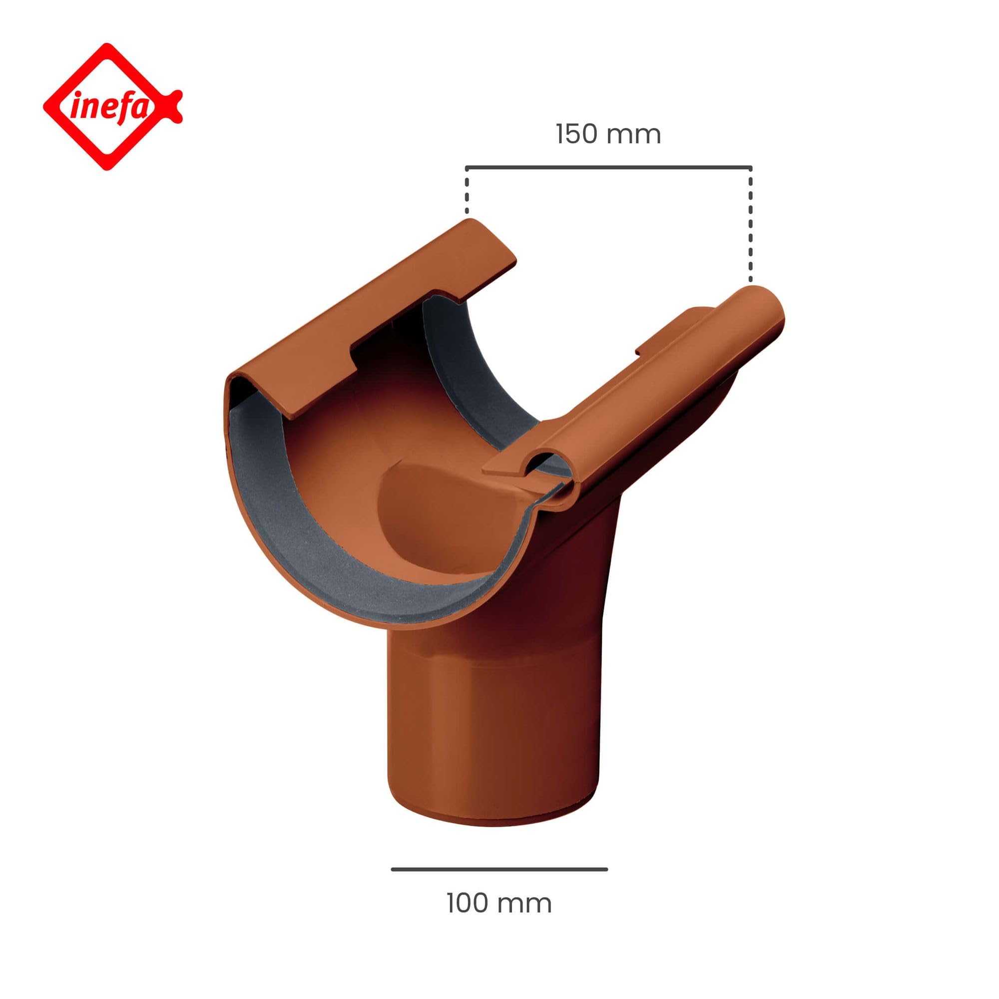 INEFA Conexión de desagüe semicircular, PVC 150/100mm marrón Conexión de enganche accesorios de canalón, fácilmontaje por enchufe,made in Germany