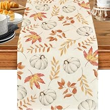 Orange Pumpkins Maple Leaves Autumn Table Runner, 33*180cm Harvest Festival Fall Kitchen Dining Tablecloth, Rectangle Tablecloth Seasonal Kitchen Dining Table Decoration for Home Picnic Party