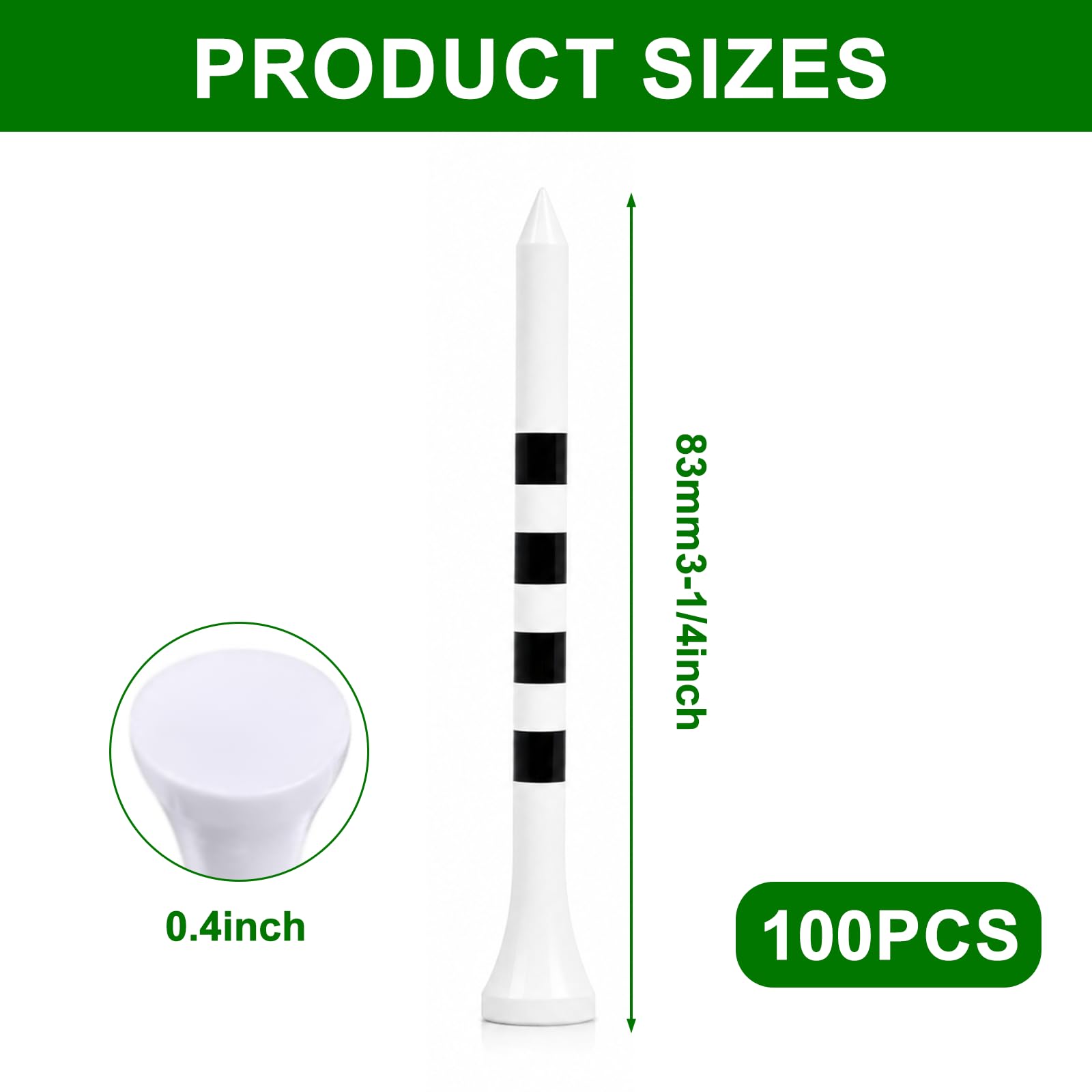 100 Bambus Golf Tees (83 mm) mit Höhenmarkierungssystem – biologisch abbaubar, langlebig & stabil – die Golf Tees für konstante Abschlaghöhe und höchste Präzision（ Weiß）