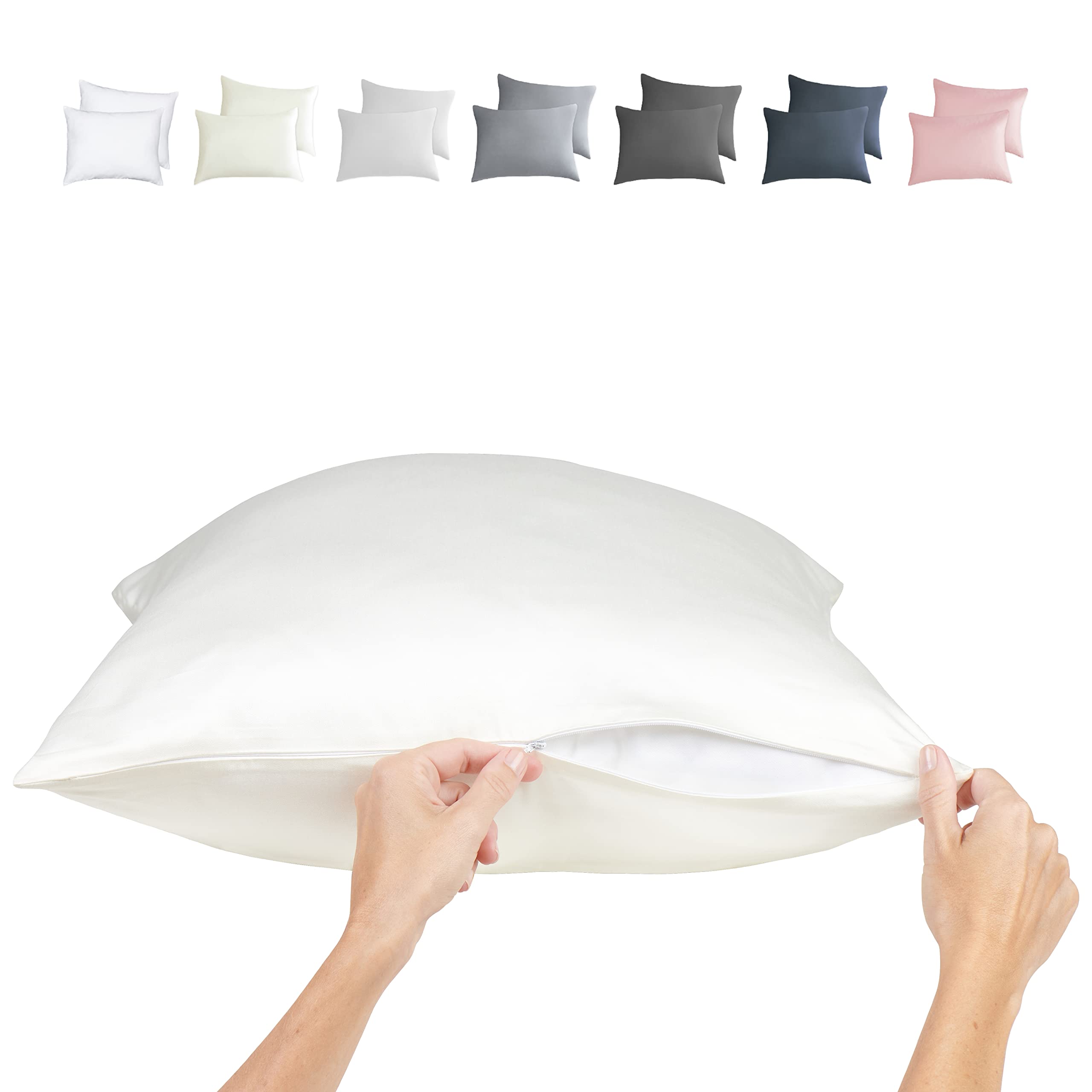 Vegan Silk Lyocell Bamboo Sateen Pillow Cases Set Of Zippered