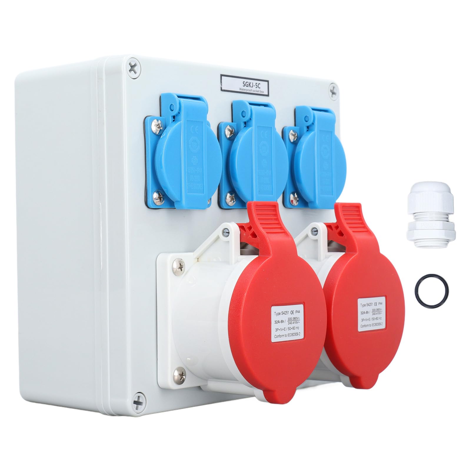 FTVOGUE CEE-Wandsteckdose, Wasserdichte Steckdosenbox, 16 A, 250 V und 32 A, 5-polige EU-Steckdose, IP44, Wandmontage-Steckdose für Outdoor-Werkstatt, Garage, Industrieausrüstung