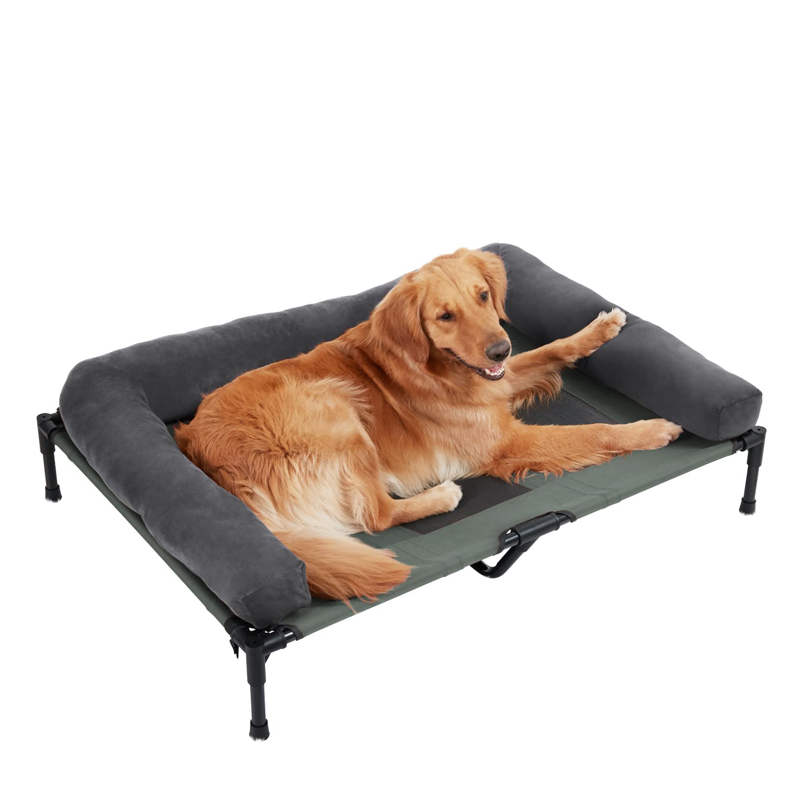 BingoPaw Cama Elevada Perro Grande XXL, Camas para Perros Grandes Elevadas Transpirable 110x80x18 cm Caseta Hamaca Perro Exterior con Borde de Cojín elevada y Manta de Felpa,Ideal para Todo el Año | Cama elevada para perros con borde, 110 x 80 x 18 cm