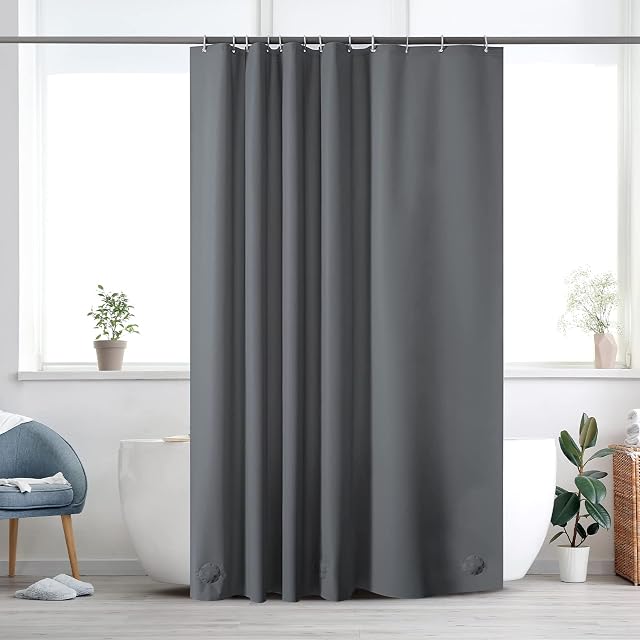 Qidordour Grey Shower Curtain Liner for Bathroom Mould Proof Mildew Resistant Shower Liner, 183x183cm PEVA Weighted Waterproof Shower Curtain Liner with Magnets Thick Plastic Shower Curtains, 12 Hooks