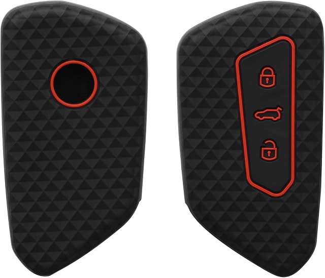 kwmobile Silikonowe etui na kluczyki samochodowe, kompatybilne z VW Golf 8, 3 przyciski, etui na kluczyki samochodowe w kolorze czarnym, czerwonym