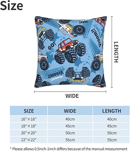 Miniatura 2 de Perinsto Juego de 2 fundas de almohada decorativas con estampado de camiones monstruos, fundas de cojín suaves para sofá, cama, decoración del