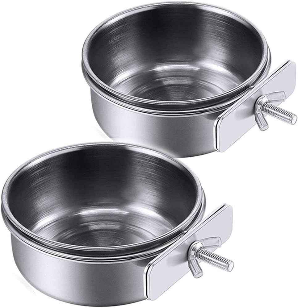 D&C PAWS Stainless Steel Bird Cage Bowls with Clamp | Food & Water Feeder Cups for Parrots, Cockatiels, Budgies, Macaws & Other Small Birds (Pack of 2)-image-1