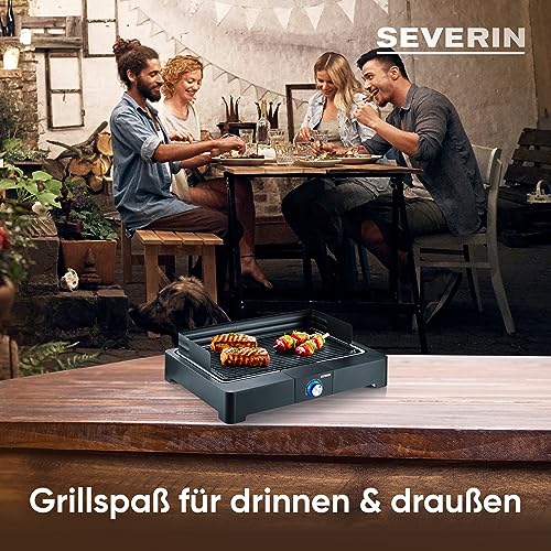 SEVERIN Tischgrill mit Aluminium-Grillplatte für drinnen und draußen, Elektrogrill mit schnellem Grill-Start, Balkon Grill ohne Verbrennungsgefahr, Schwarz, PG 8567 3