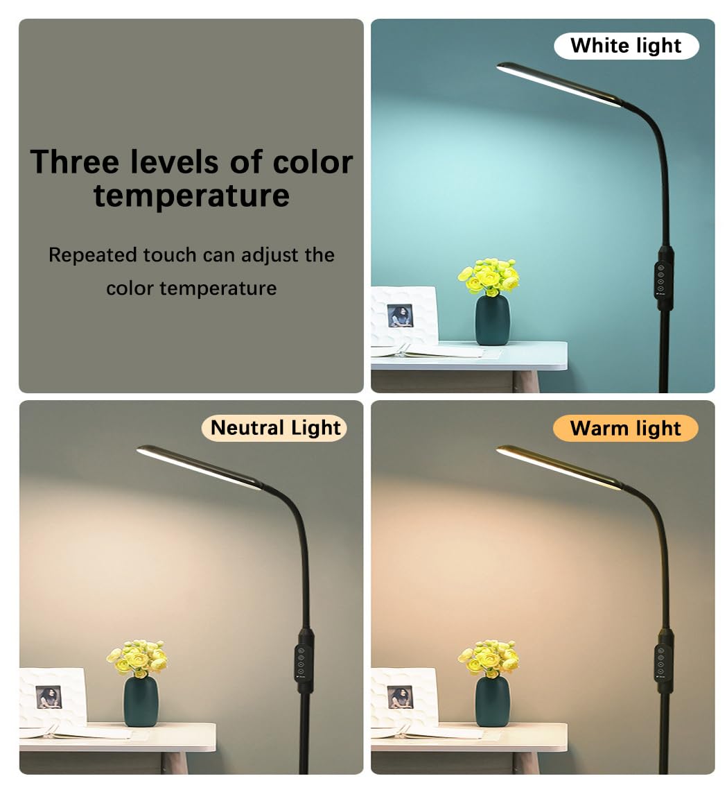 Moderne Stehlampe Tischlampe 2-in-1 Mit Desktop-Clip LED-Beleuchtungskörper Touch-dimmbar 3000–6000 K Tragbare Schwanenhals-Stehlampe Für Schlafzimmer Wohnzimmer Arbeitszimmer Büro(Black)