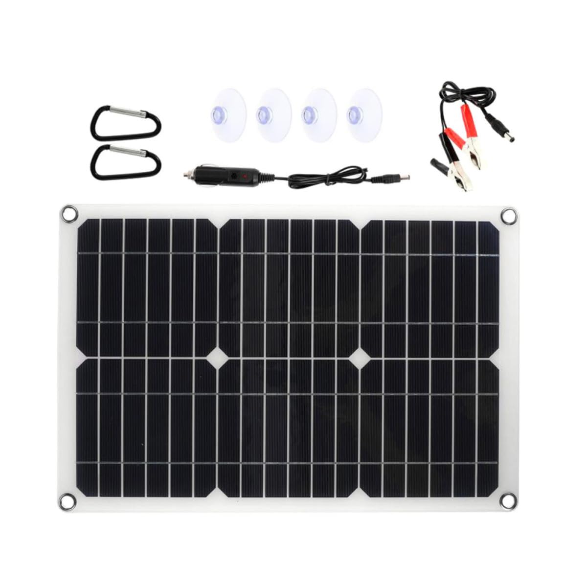 Kisangel Pannello Solare Portatile 20w 18v, Caricatore Solare 2 Porte Usb, Nero, in Silicio Monocristallino, con Clip Batteria, per Auto e Automobili, Uso Outdoor