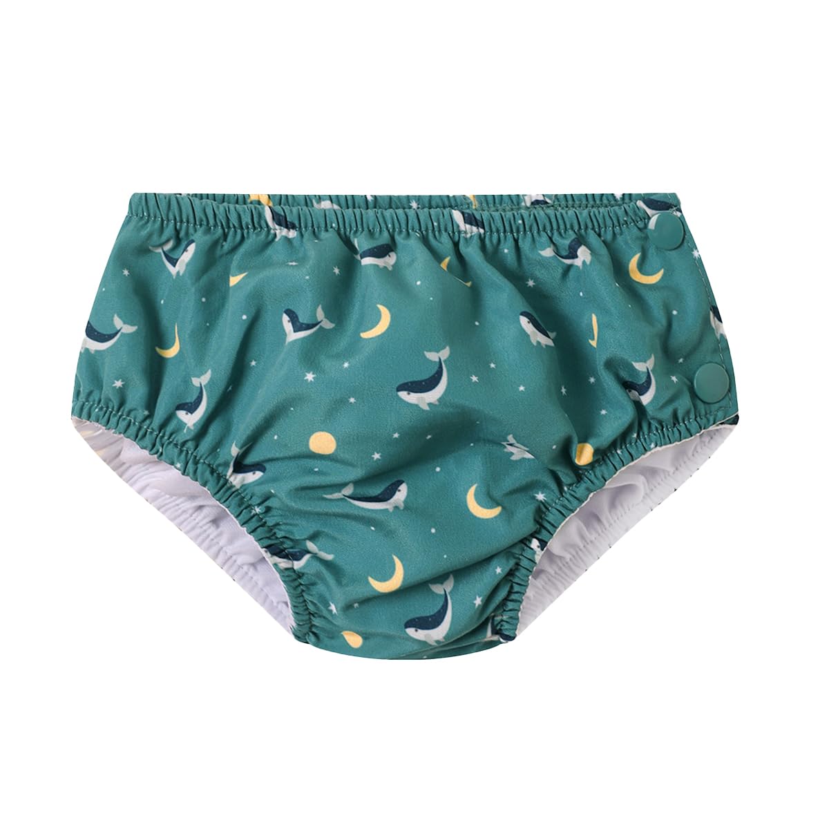 Monnëka Wiederverwendbare Schwimmwindel | Waschbare Badehose für Babys | UV-Schutz 50+ | Schnelltrocknend & Bequem | Für Jungen und Mädchen | Wal Petrol 12 bis 18 Monate