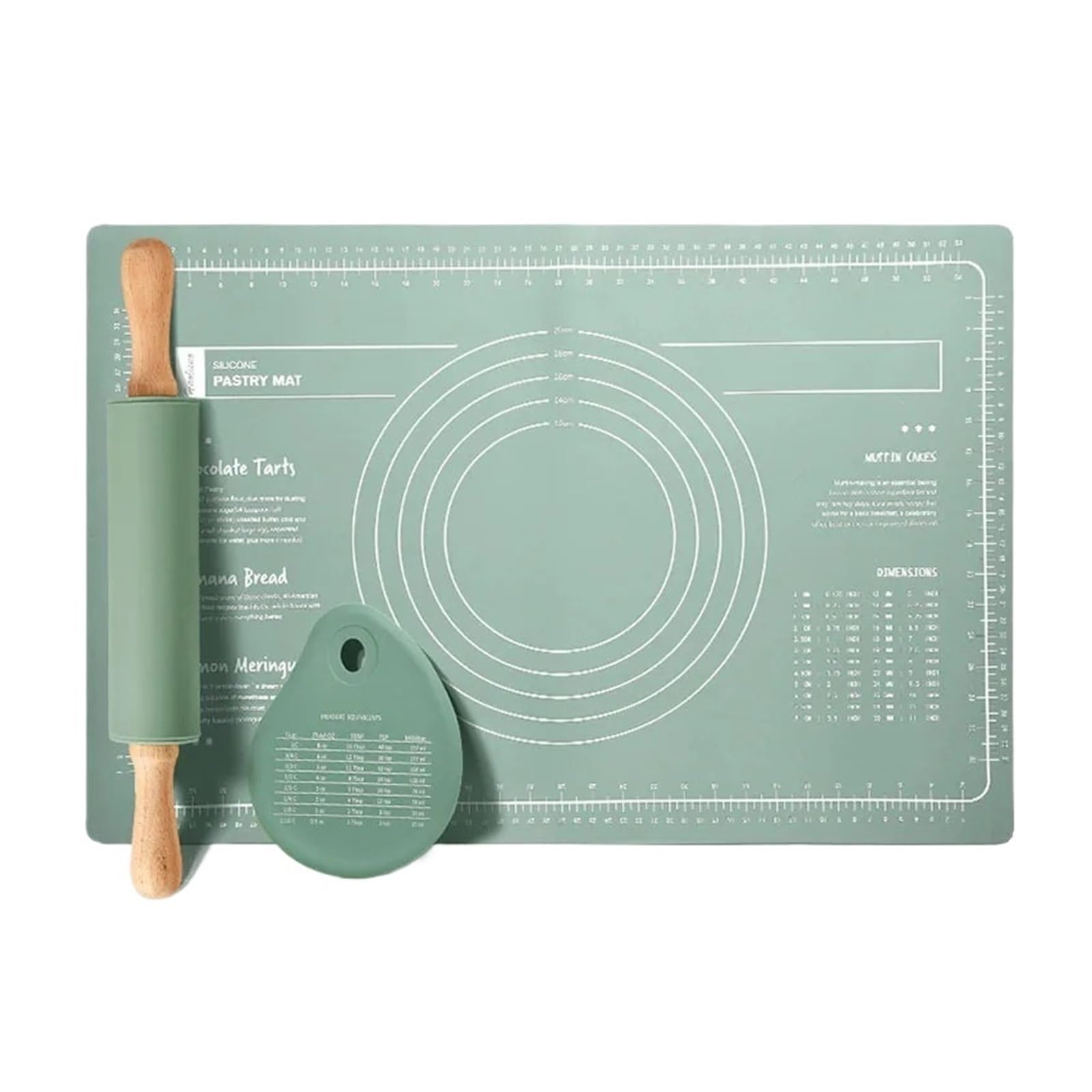 Tapis de pétrissage antidérapant et rouleau silicone antiadhésif grand modèle
