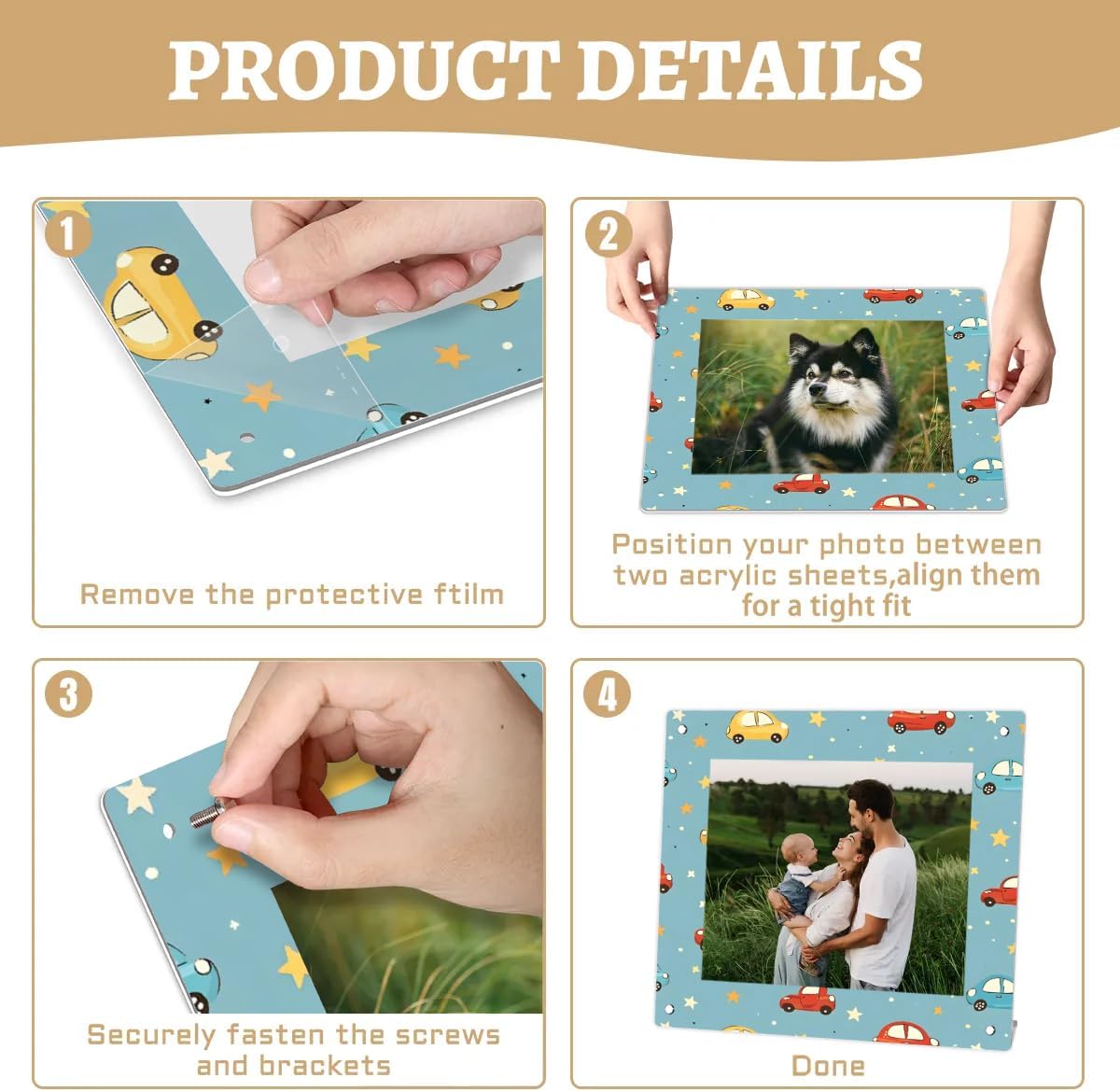 8x10 Acrylic Picture Frame Stars Cars Photo Frames with Stand Acrylic Frame for Home Office Desktop Display Horizontally or Vertically