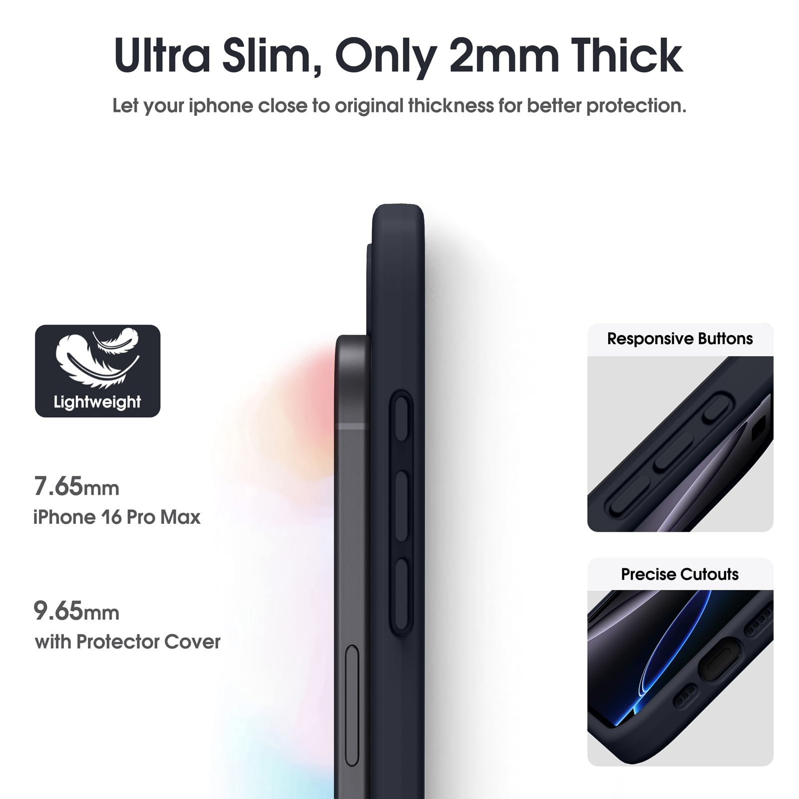 Supdeal Custodia in Silicone Liquido per iPhone 16 Pro Max, [Protezione Fotocamera] [Cover in Microfibra] [Protezione a 4 Strati], Case Ultrasottile e con Presa Comoda, 6,1 Pollice, Nero
