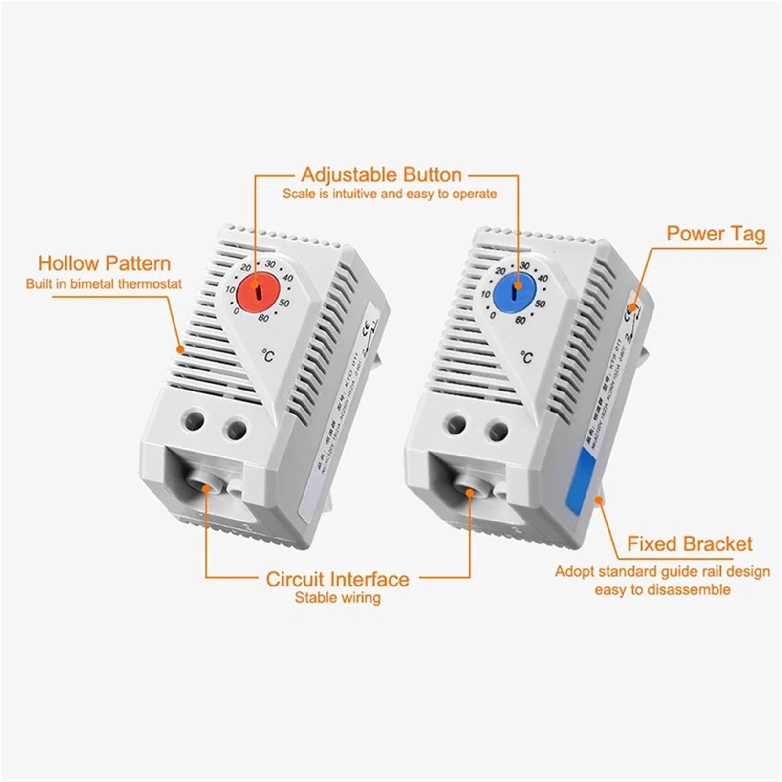 0-60'C KTO011 KTS011 DIN Rail Mini Termostato Bimetallico Compatto Regolatore di Temperatura Meccanico Normale Aperto Chiuso ZRO011(ZRO011)