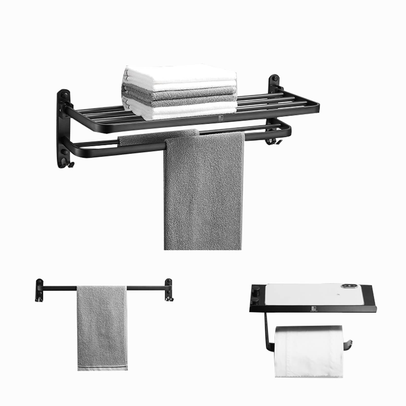 Étagère salle de bain aluminium noire sans perçage avec support