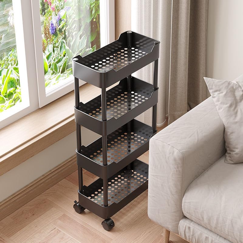 Étagères pour la maison robustes avec chariot de rangement noir mat