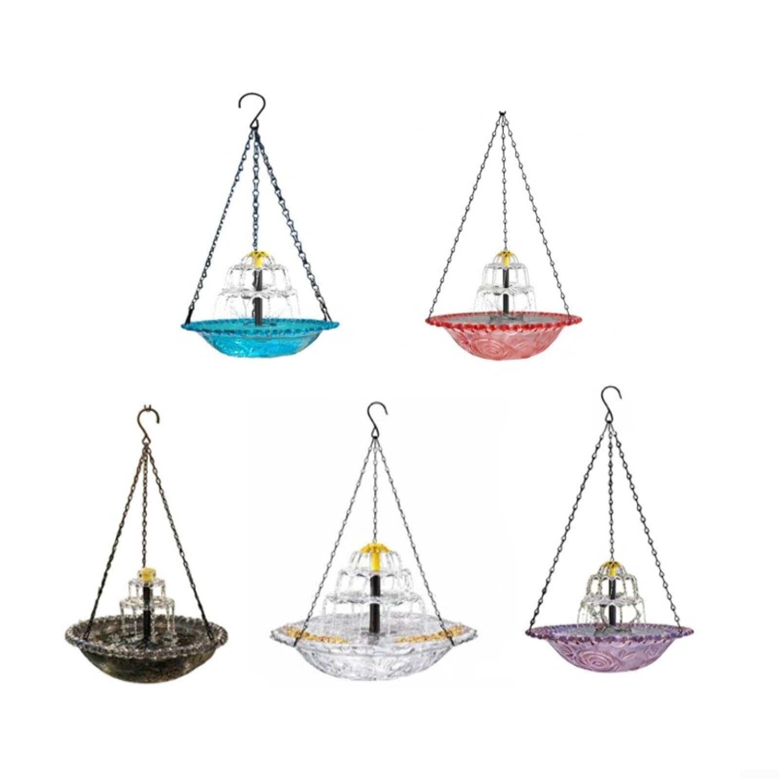 Vasca per uccelli a fontana solare da esterno con mangiatoia sospesa, vivace fontana da giardino, facile da installare (blu)