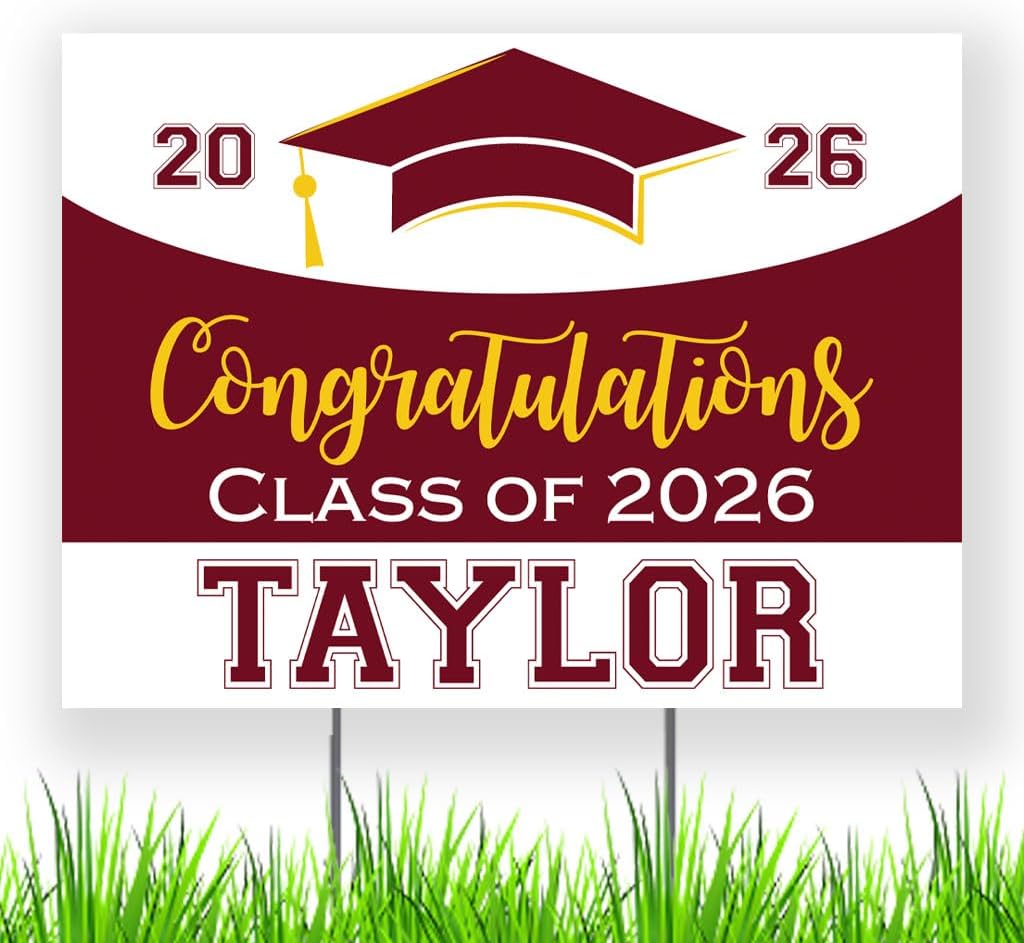 School Spirit Class of 2026 Personalized Graduation Party Yard Sign with Metal Stake