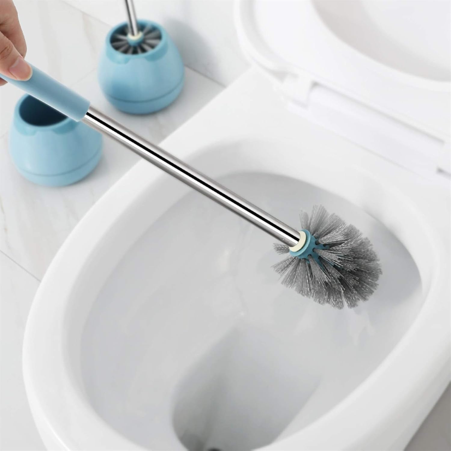 Toilet Brush Holder Household Toilet Brush with Stainless Steel Long Handle 360 Degree Cleaning Toilet Toilet Brush Set a Good Gift for a Friend's New Home Toilet Brush Holders
