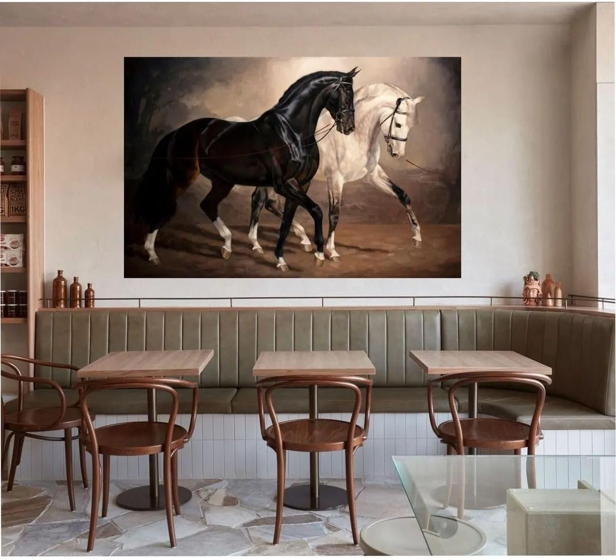Lona Sanat Ürünler Modern Soyut Siyah Beyaz Atlar At Kanvas Tablo;Renkli 100 X 150