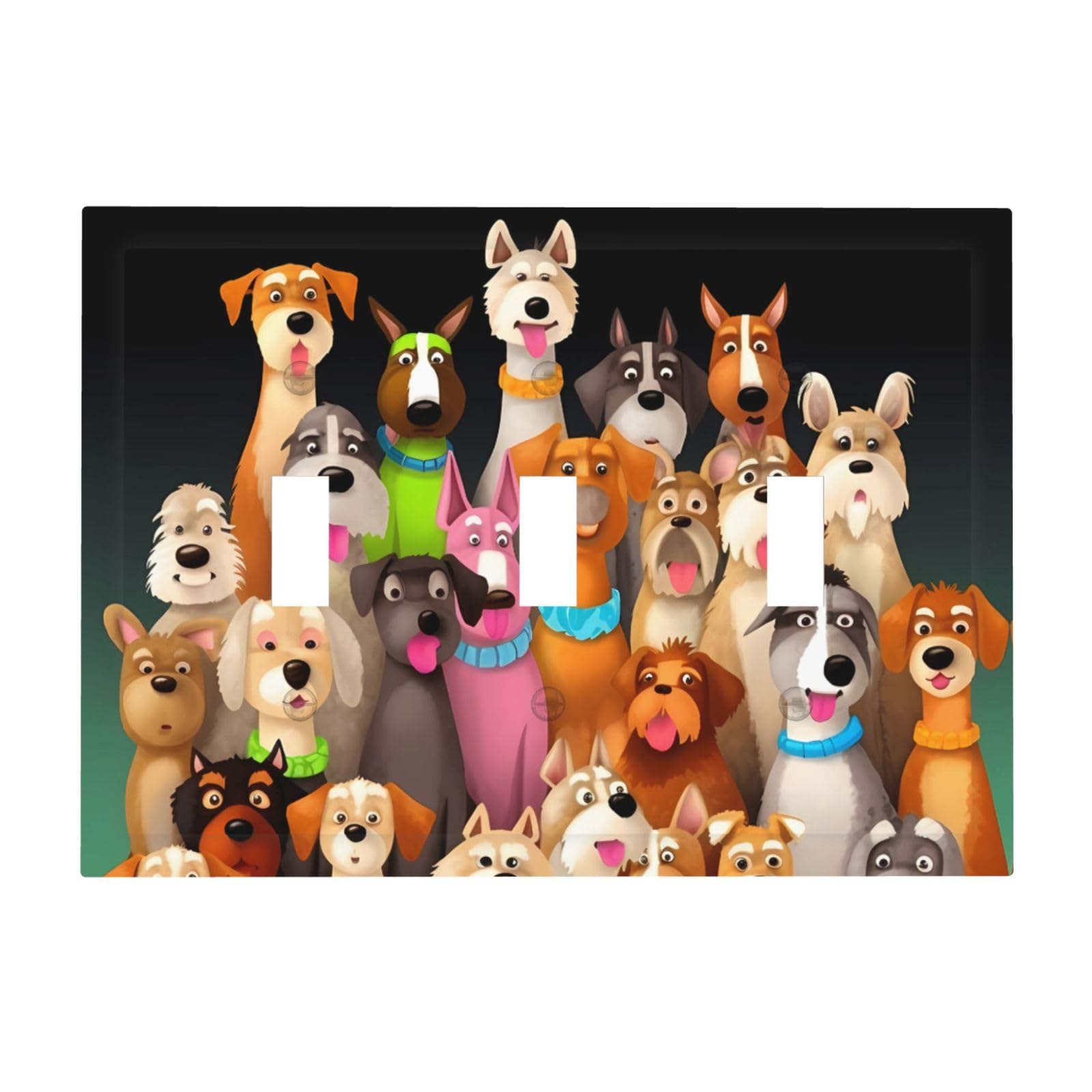 Kloph Dogs Decorator Light Switch Covers Wall Plate 3-Gang Mid Size 6.7" X 4.8" Triple Toggle Switch Wallplate Decorative 3 Gang Wall Switch Plate Covers Polycarbonate Thermoplastic