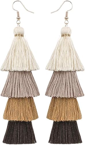 Vista 5 de Milakoo Aretes de borla multicolor para mujer, bohemios, hechos a mano, con flecos, para regalos