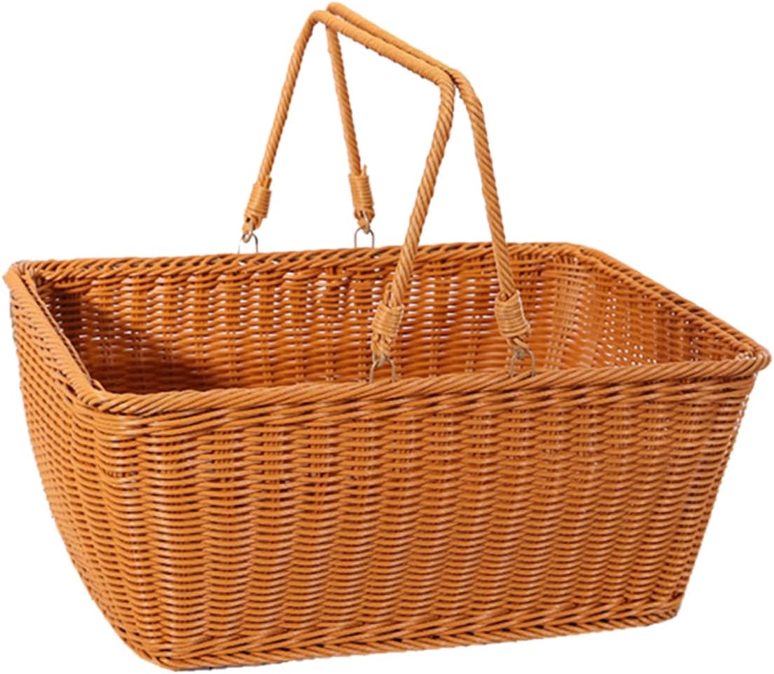 1pc Simulated Rattan Woven Basket for Storage Light Brown for Flowers Vegetables Picnic Essentials Portable Decorative Basket for Home Use
