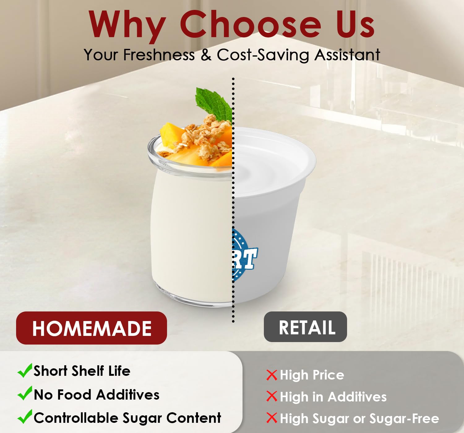 Suteck Máquina de yogur de acero inoxidable con control de tiempo y temperatura ajustable, apagado automático y temperamento constante para yogur griego, probiótico, sin BPA, 8 botellas