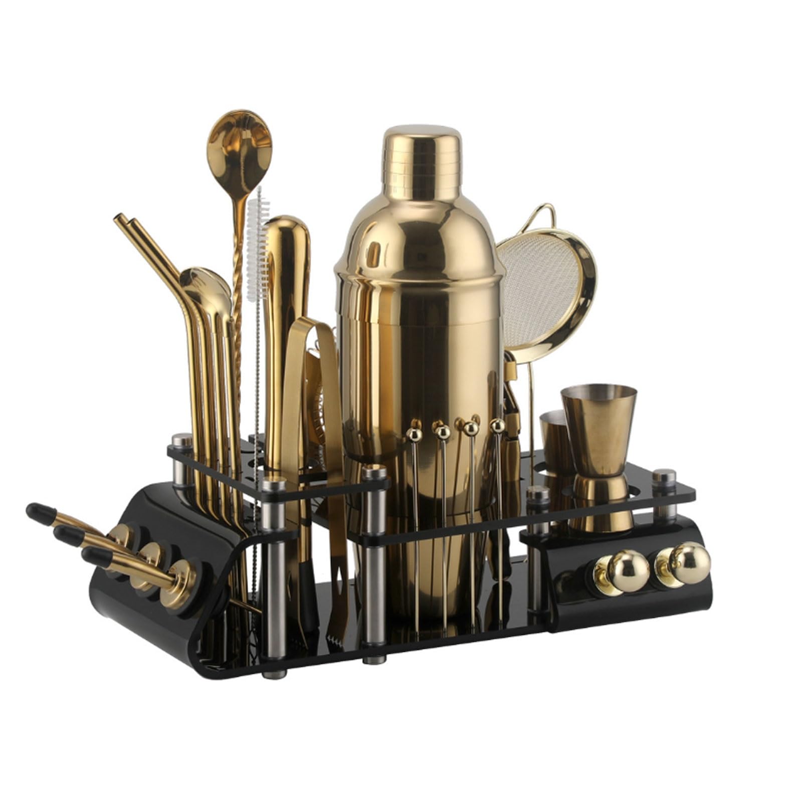 24PCS Stainless Steel Bartender Kit, Home Barware & Cocktail Shaker Set for Bartending Mixing Tools(Gold -A)