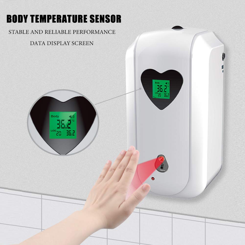 Dispensador Jabón Montaje en Pared, Dispensador Inteligente de Jabón Manos con Sensor Sin Contacto en Aerosol 850mL con Alarma Automática Manos Libres para Anomalías Gotas Grises (Grey)