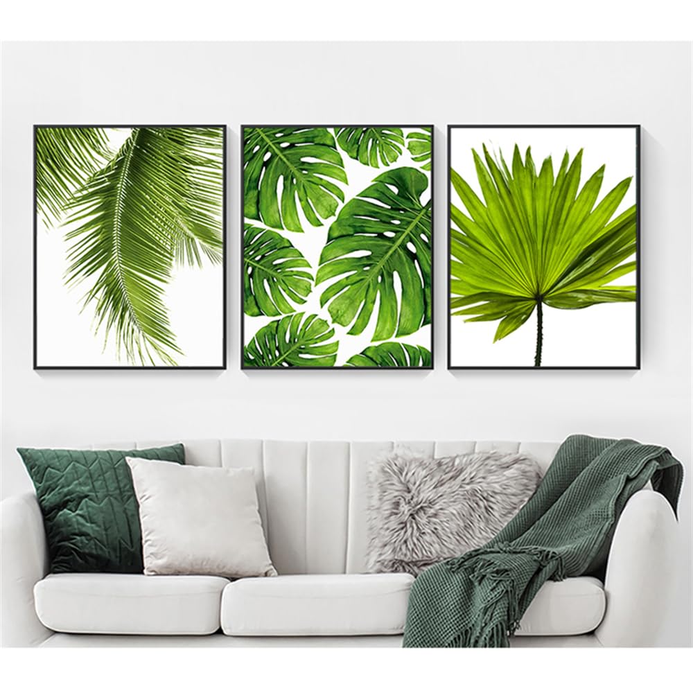 WBYZAC Botanical Posters-Poster Greenery Wall Picture Tropical Banana Leaf Canvas Painting Fresh Palm Leaves Nordic Green Plant Bedroom Kitchen Room Decoration-60 * 70cm*3PCS (No Frame)